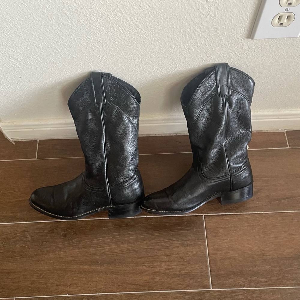 Vintage Frye Black Leather Roper Boots